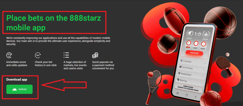 Universal 888Starz app for portable devices 